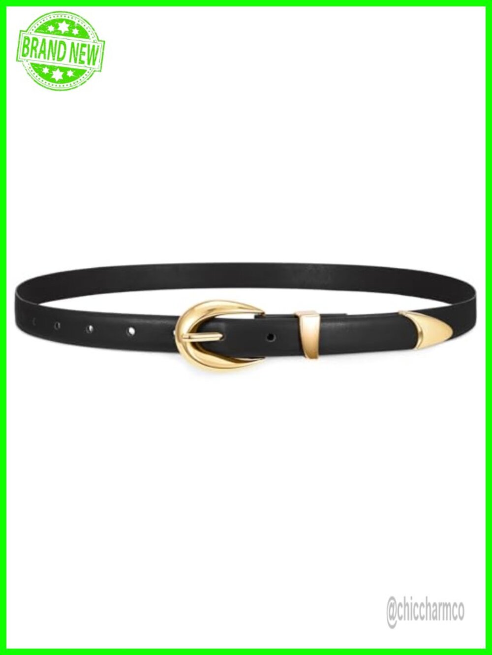 Womens Skinny PU Leather Belt Thin Waist Gold Silver Buckle Adjustable
